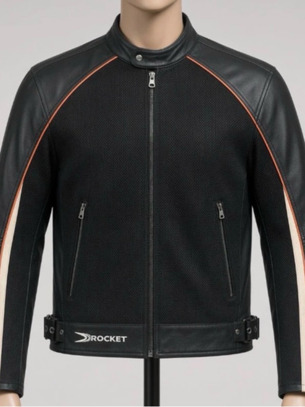 Joe Rocket Black Leather Motorcycle Jacket with Orange Trim